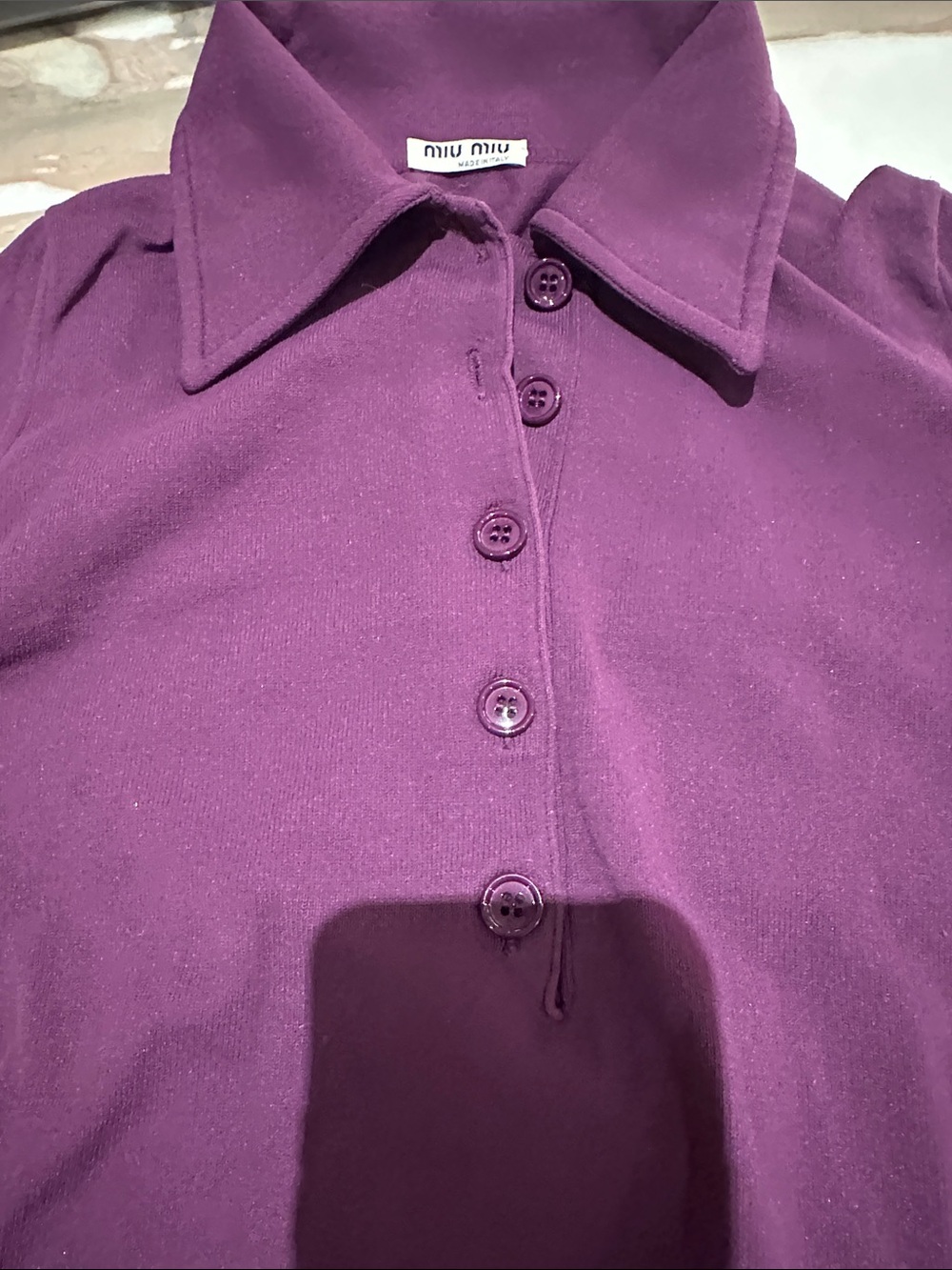 Miu Miu Purple Button-Down Short-Sleeve Knit Top - Picture 3 of 6